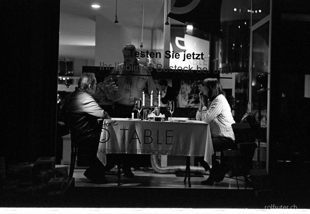 Dinner in the shop window (St. Gallen)
