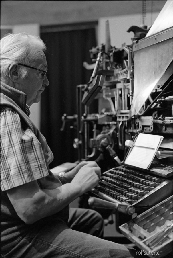 Typing a text for an old printing machine, OFFA, St. Gallen